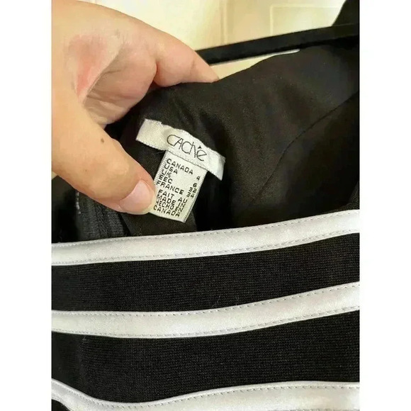 Vintage CACHE Womens White Black Square Neck Bustier Top Size 6 Evening Striped - Picture 5 of 5